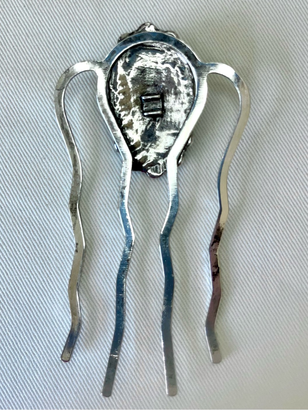 Turquoise Floral Stone & Silver Hair Comb / Pin - Picture 2 of 2